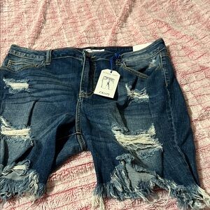 Cello Blue Distressed Denim Shorts